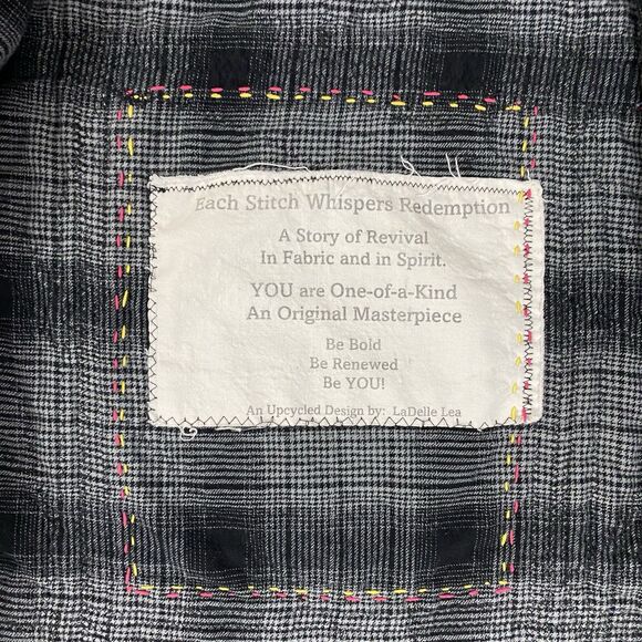 Upcycled Flannel Shirt Shacket Womens Large Skull Cowboy Jacket Grunge Patchwork - Picture 7 of 15